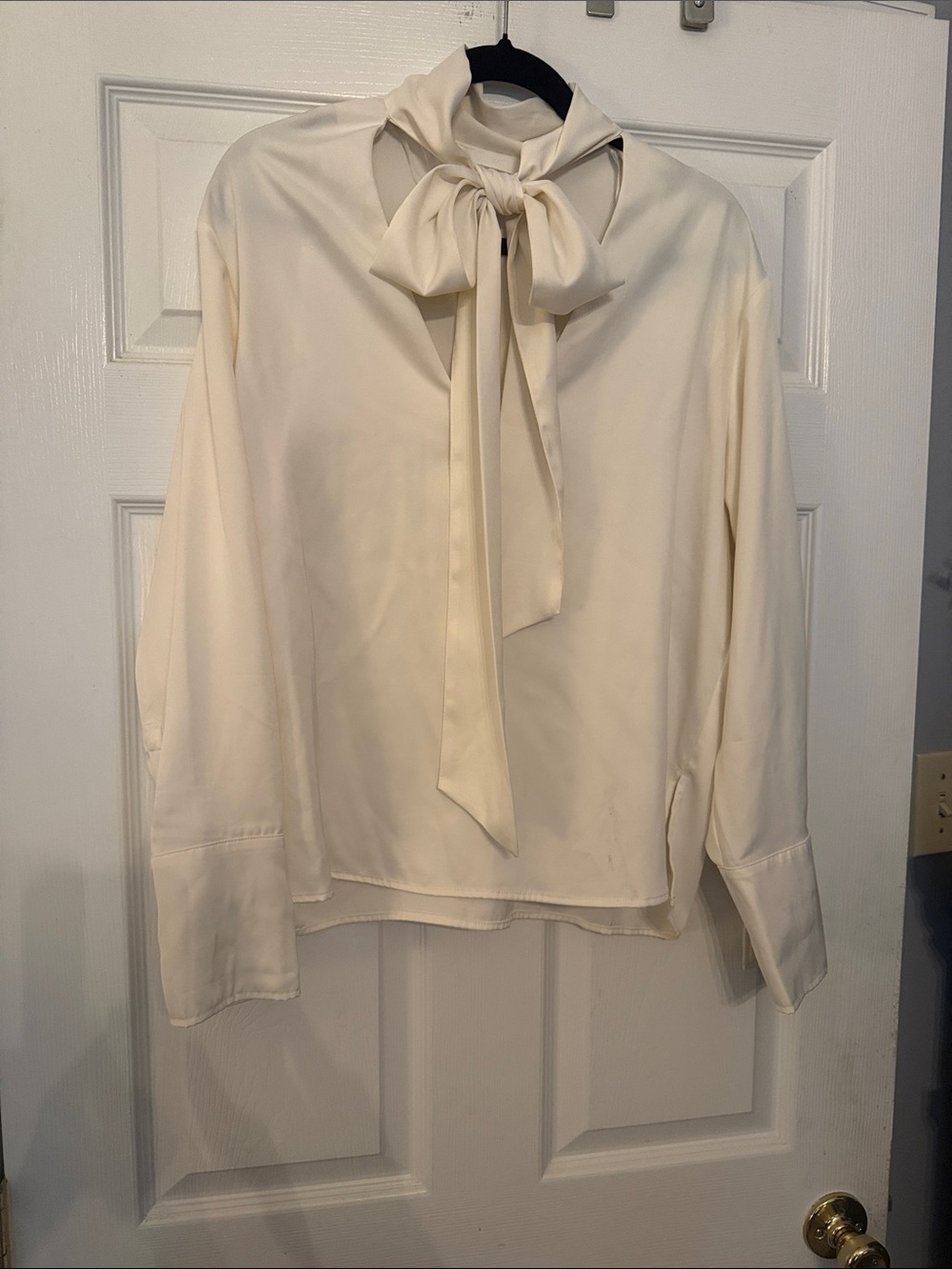 H&M Cream Tie-Neck Long Sleeve Blouse